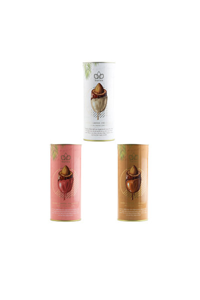 Huries Beyaz, Çilek, Karamel Çikolata Kaplı Bademli Hurma 200 Gr X 3 Adet