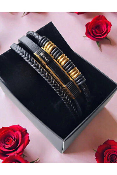 İNİTİUM VIP Siyah Deri RLX Bileklik (Sevgililer gününe özel)