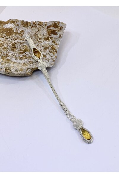 KAZZAZE Ασημένια φούντα με πέτρα μουστάρδας