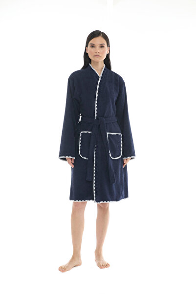 Seritaine Athena Kimono Women's Bathrobe - Navy Blue 100% Cotton