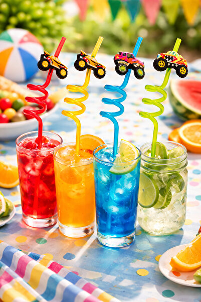 ARVALE 4'Lü Figürlü Renkli Spiral Eğlenceli Pipet