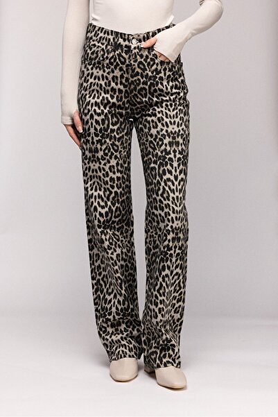 Saade Women's Leopard Print High Waist Wide Leg Jean Pants