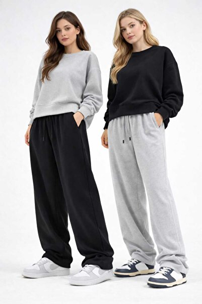 3 Adet Siyah Gri Lacivert Baggy Battal Beden Kaliteli Bol Kesim Esnek Rahat Kumaş Eşofman Altı