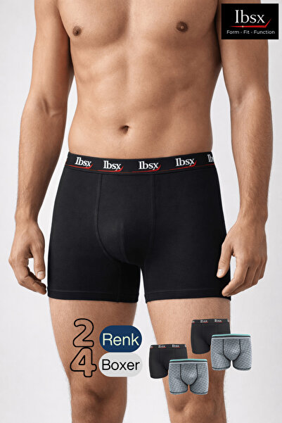IBSX Premium Erkek Boxer Seti - 4lü, Siyah ve Desenli Pamuklu, Likralı, Bel L...