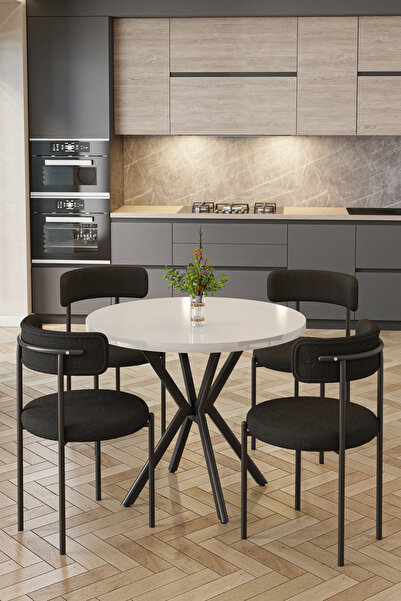 Kaktüs Avm Teddy Mutfak Masa Takımı | 4 Sandalye - 1 Adet 90 X 90 Masa - Pufu...