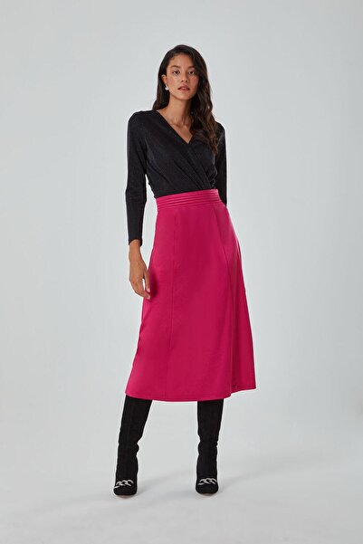 Mizalle Satin Flowing Fuchsia Skirt