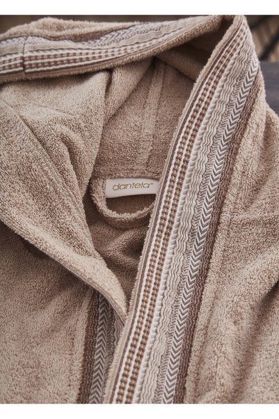 Dantela Halat de baie pentru bărbați, din bumbac jacquard, cu glugă - bej