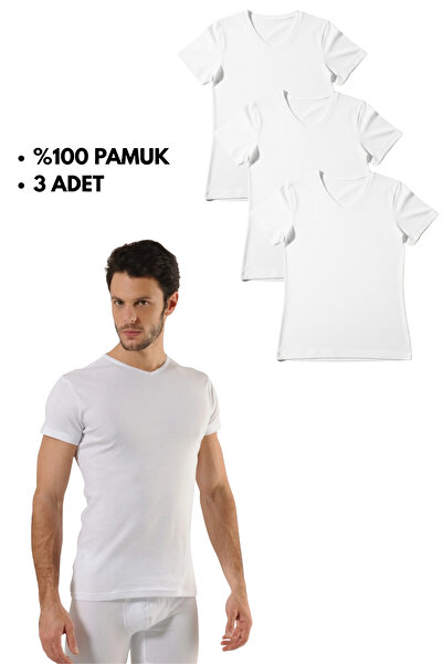 Hmd 3-Piece Men's Rib 100% Cotton White V-Neck Undershirt & Comfortable Texture