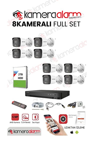Hikvision 5mp 7/24 Renkli Görüşlü Ahd Güvenlik Kamerası 8'li Set