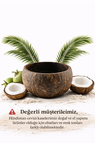 Kuru Yeşil Hindistan Cevizi Kasesi – 2li Pack – Rough – Jumbo - El Yapımı – Doğal – Salata ve Çerezlik – Mat -