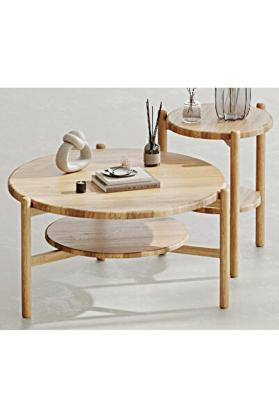 Normod Norac Masif Meşe İkili Orta Sehpa Takımı Small