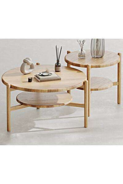 Normod Norac Masif Meşe İkili Orta Sehpa Takımı