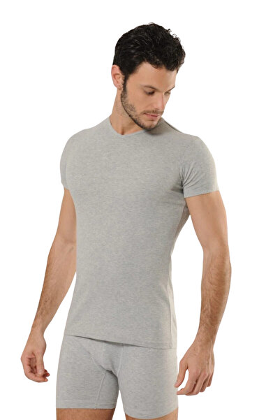 Hmd 509 Ribbed 100% Cotton V-Neck Men's Undershirt - Gray