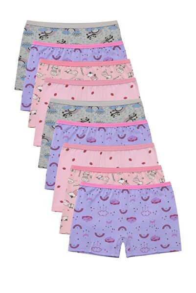 ExLove 10'lu Kız Çocuk Desenli Boxer set-Pamuklu Renkli & Yumuşak Doku