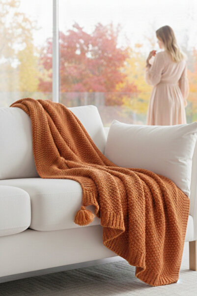 Miespiga Πλεκτό Coco Rice Knitted Pompom Πλεκτό Κουβέρτα Τηλεόρασης Σάλι καναπέ