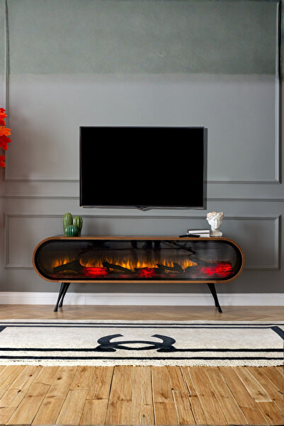 Breda Home Concept Duo 180 cm Şömineli Ceviz Tv Ünitesi Tv Sehpası