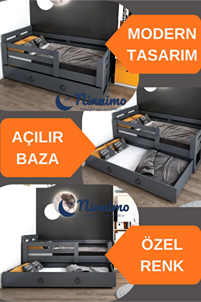 Ninnimo Newmod Icon 90x190 Yatak Uyumlu Yavrulu Antrasit Karyola baza başlık-...