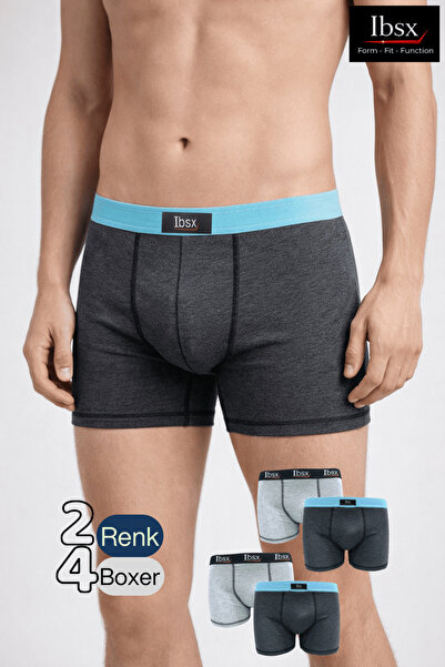 IBSX Premium Erkek Boxer Seti - 4lü, Pamuklu, Likralı, Bel Lastikli, Slim Fit