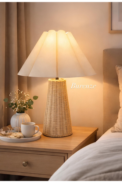 Mon Chevalon Madame Fico Abajur Hasır Bambu Gövde Ekru Kumaş Masa Lambası