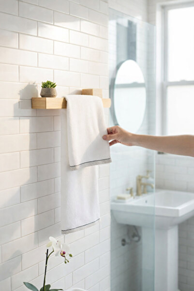 Mottogo Bamboo Adhesive Towel Holder – 38.5 cm X 4 cm X 5 cm |   No Screws Re...