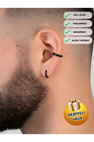 Piercing Market Steel & Silver مجموعة للجنسين من الفولاذ مكونة من 2 أقراط دائ...