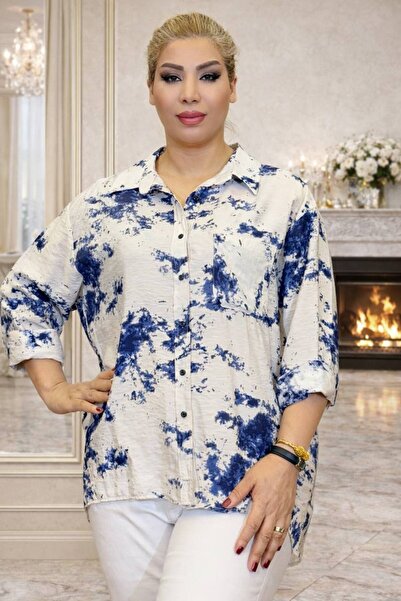 Yeşilmoda Shirt Cotton Viscose Men's Collar Long Sleeve Blue Patterned Standa...