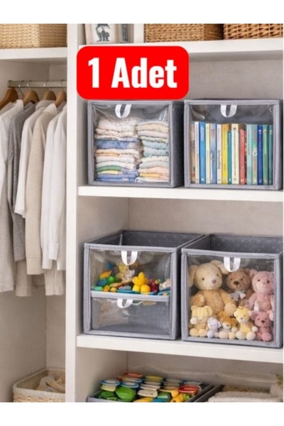 DEMİROĞLU EV TEKSTİL 1 Piece Gray Polka Dot Shelf Organizer Box Cabinet Organ...