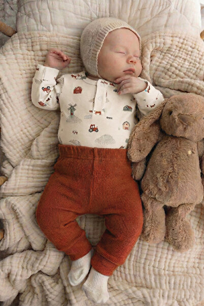 Cigit Çiftlik Desenli Zıbın Takım 0-3 Yaş Bej