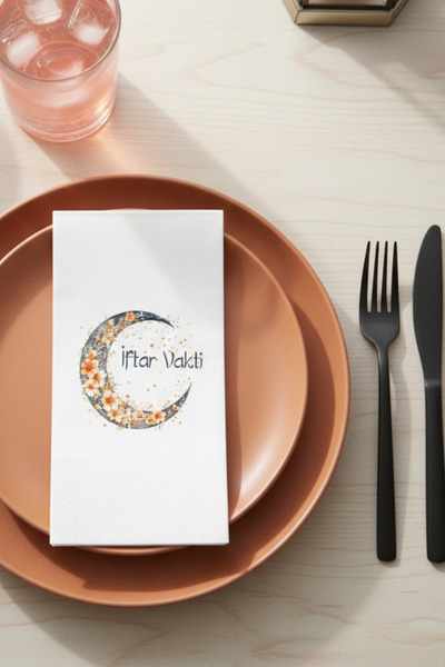 SUFFRA İftar Vakti Çiçekli Ay Desenli 16'lı Çift Katlı Lüks Kağıt Peçete