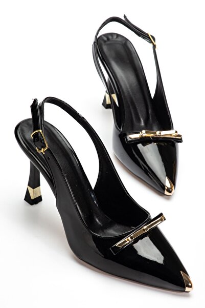 Hayalimdeki Ayakkabı Γυναικείο μαύρο λουστρίνι με χρυσά αξεσουάρ Ειδικού Σχεδ...