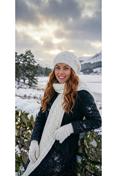 emybox Women's Knitted Patterned Painter Beret Scarf Gloves 3-Piece Set Winte...