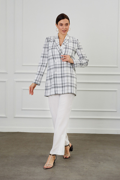 Mizalle Yan Paça Yırtmaçlı Ekru Pantolon