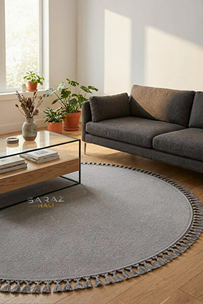 SARAZ HALI Yuvarlak Comfort Puffy Ponpon Saçaklı Yıkanabilir