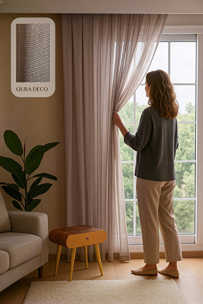 QUBA DECO Keten İçeren Tül Perde Doğal Natural Ütü istemez Salon Oturma Odası...