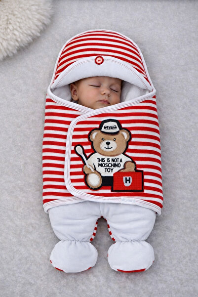 Tomuycuk قماط وحقيبة نوم للأطفال حديثي الولادة للجنسين - مطرزة على شكل دب، مخ...