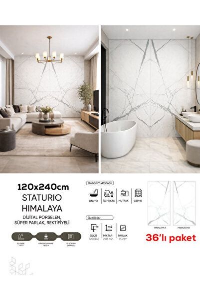Picasso Home Design Staturio Himalaya 36'lı Paket 120x240 cm Dijital Porselen...