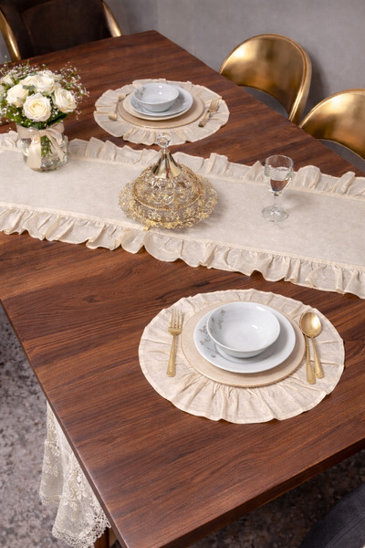 ÇIQRIK HOME طقم طاولة كتان 3 قطع 2 قطعة سرير أمريكي + 1 قطعة مفرش مكشكش - 40x...