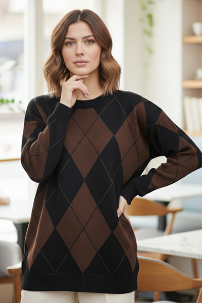 benguen Baklava Patterned Knitwear Sweater N3027 Black