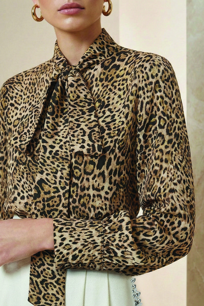 Zems Leopar Desen Bağlamalı Cupro Gömlek