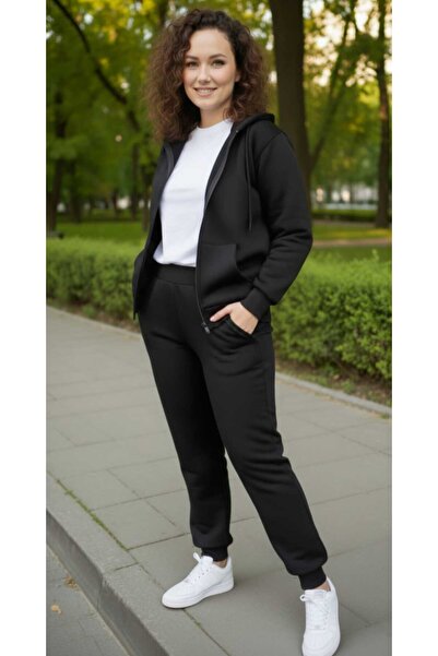 QAST GİYİM SANATI Zippered Thick Winter Oversized Women's Tracksuit Set