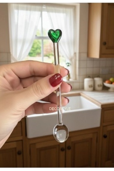 DECOSTYLE 6 Renk Kalp Figürlü Cam Çay Kaşığı 6'lı Set - Dekoratif Şık Sunum H...