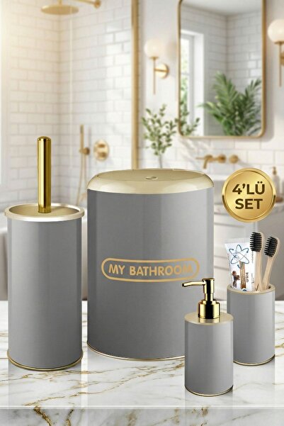 Genel Markalar Metal 4 Parça Lüks Banyo Seti – Şık & Modern Tasarım