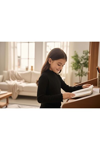 RYZE ÇOCUK Half Fisherman Ribbed Long Sleeve Girls T-Shirt Black