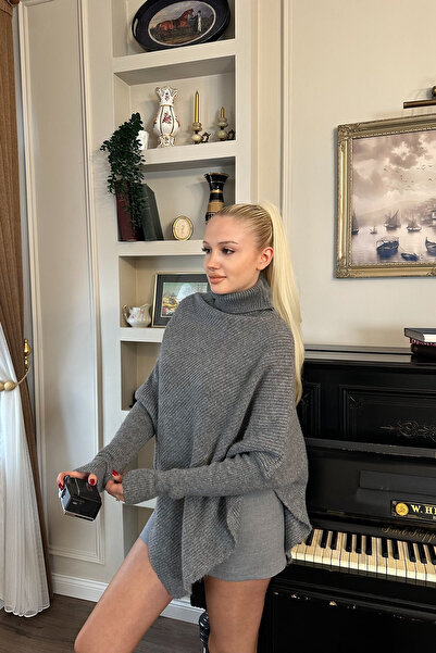 lizge giyim Fisherman Neck Asymmetric Detail Knitwear Sweater