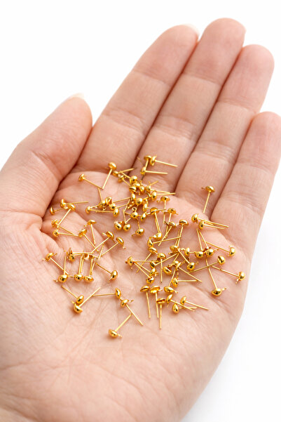 FlowerAksesuar 50 Adet - 4 Mm Top Başlı Küpe İğnesi, Küpe Çivisi, Küpe Aparat...