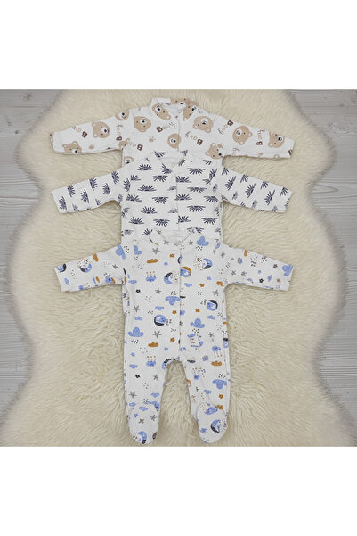BUUFUU 3 Pieces Printed Baby Long Sleeve Snap Fastener Bodysuit