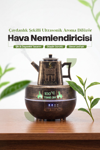 EN SİGA Çaydanlık Şekilli Ultrasonik Aroma Difüzör Uçucu Yağ Konabilir Bronz