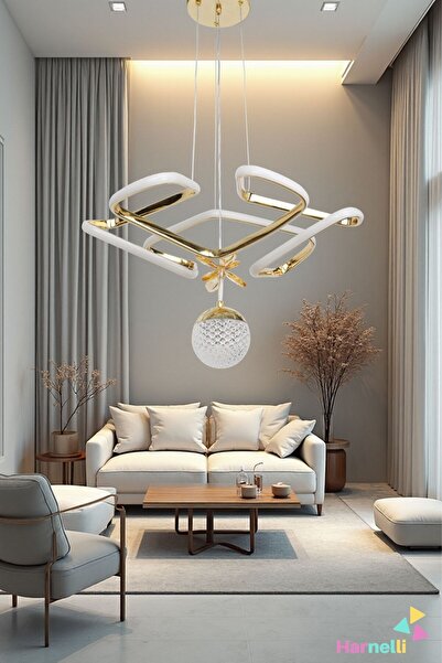 Harnelli 3 Renk Yanabilen Şeker Camlı Modern Ledli Avize