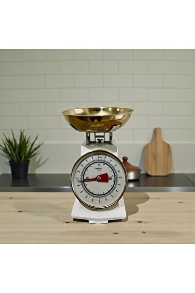 ELZEY HOME Retro Analog Mutfak Terazisi Krem Gövde Gold Kase