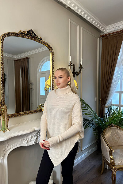 lizge giyim Fisherman Neck Asymmetric Detail Knitwear Sweater